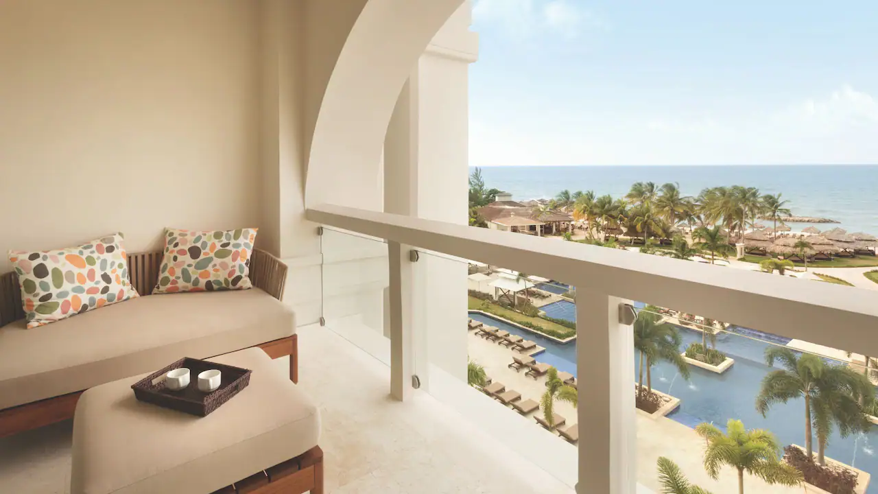 Oceanfront Junior Suite King private terrace overlooking the Caribbean Sea at Hyatt Zilara Rose Hall.