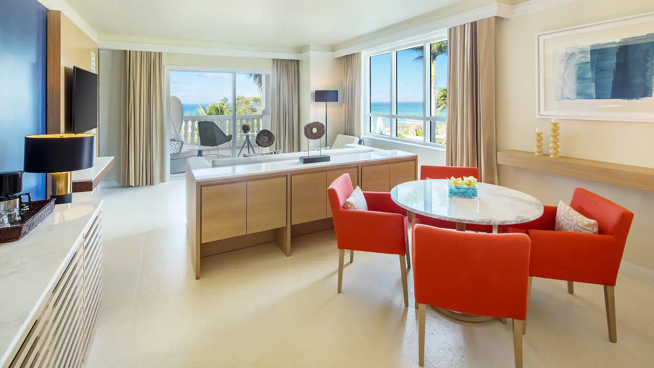 One Bedroom Ocean View Suite living and dining area at Hyatt Zilara Rose Hall.