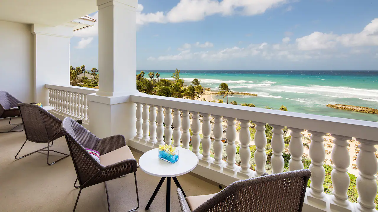 Private oceanfront balcony overlooking the Caribbean Sea at Hyatt Zilara Rose Hall.