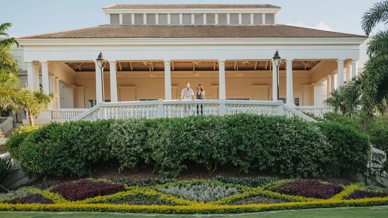 Elegant covered terrace reception venue with banquet seating at Hyatt Zilara Rose Hall in Jamaica.