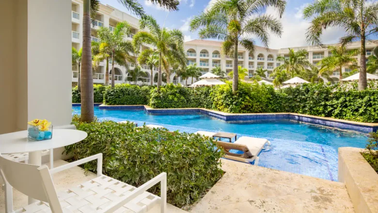 Swim-Up King private terrace with direct pool access at Hyatt Zilara Rose Hall in Montego Bay.